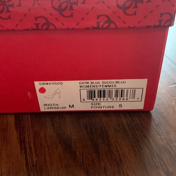 Guess Blue Suede Croc embossed stilettos with gold heel - Picture 8 of 9